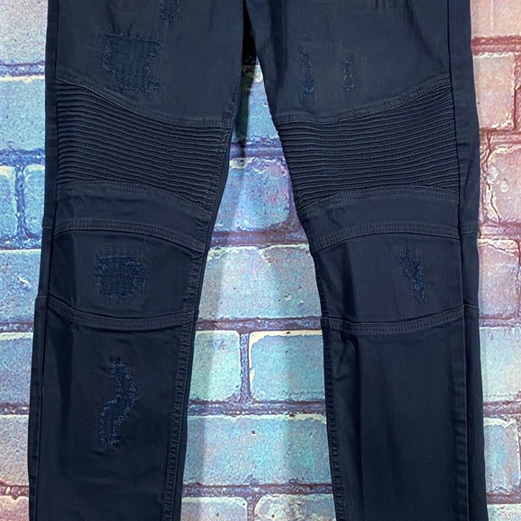 Makobi Moto Jeans 36x34 Navy Mens Distressed Slim Fit Biker Denim Pants Stretch - Picture 4 of 15